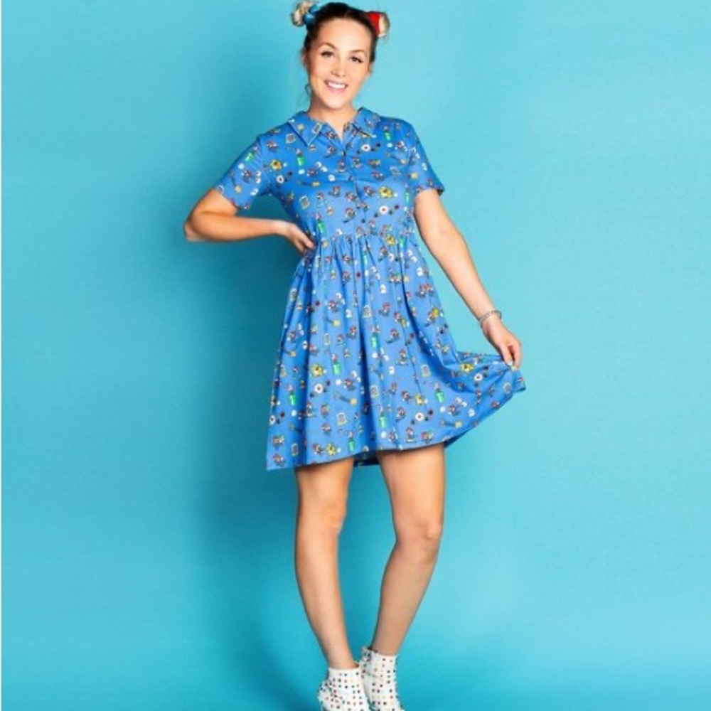 Cakeworthy Mario World All over print button up dress 2XL